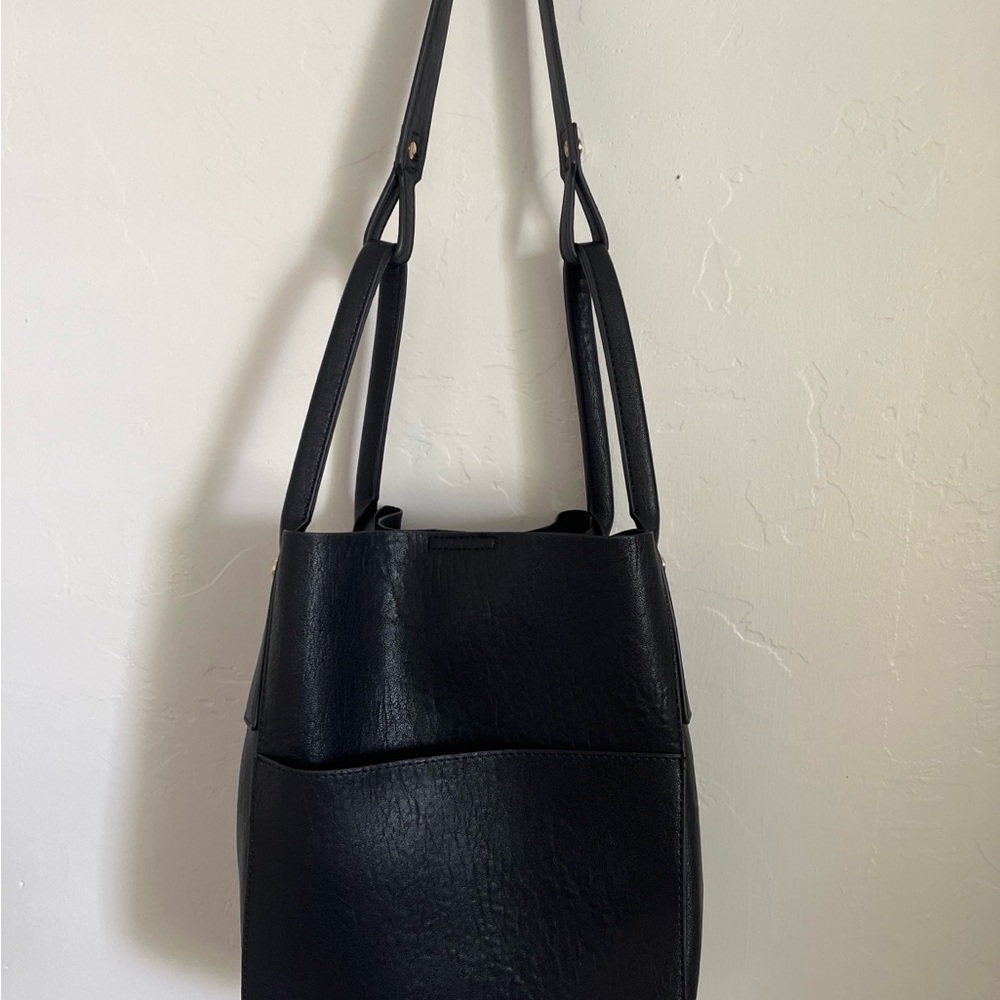Classic Black Shoulder Bag - Versatile Everyday Slouchy Bucket Bag
